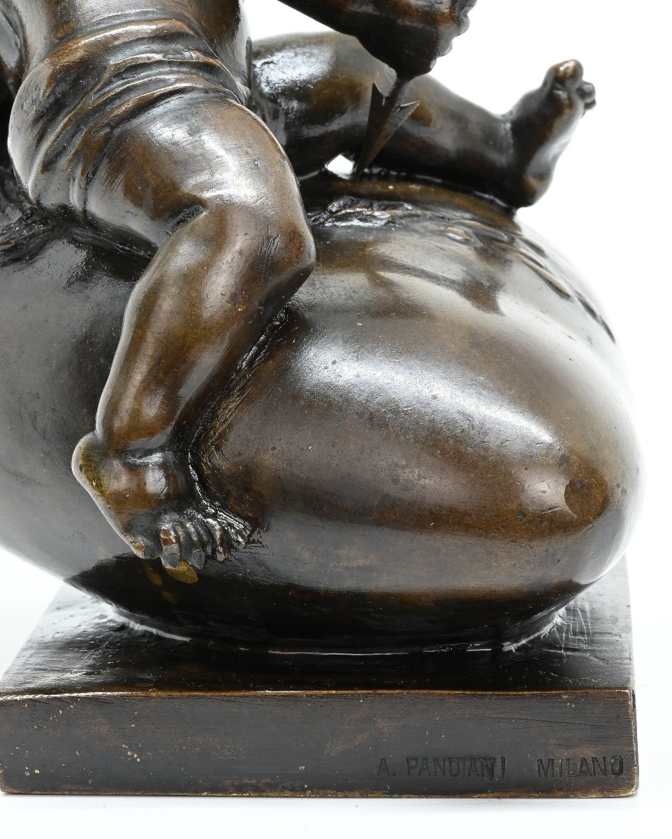 Antonio Pandiani - Putto su Cuore Trafitto - Italia Fine XIX Secolo-photo-2